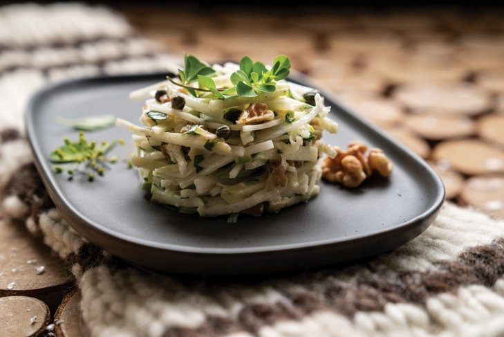 Kohlrabi Apple Remoulade Slaw with Walnuts