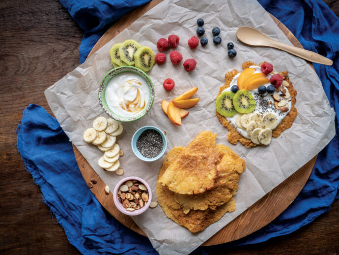 Rainbow Breakfast Socca Pizza